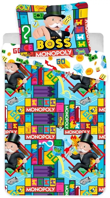 Billede af Børnesengetøj - 140x200 cm - Monopoly sengesæt - Vendbar dynebetræk i 100% bomuld hos Shopdyner.dk